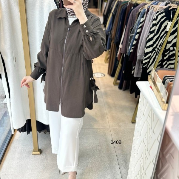 0402 Kuş Gözü Detaylı Fermuarlı Tunik - Görsel 18