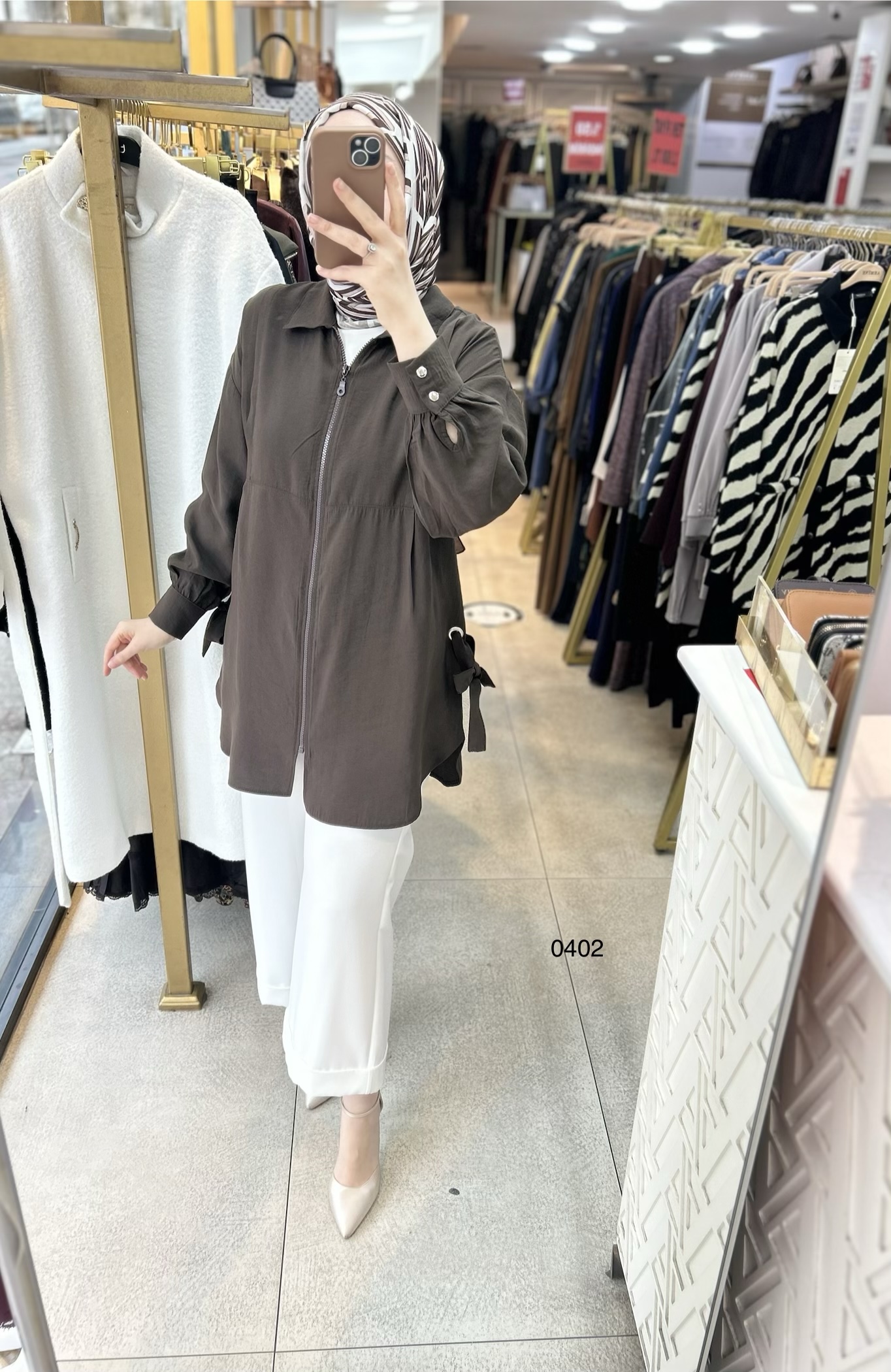 0402 Kuş Gözü Detaylı Fermuarlı Tunik