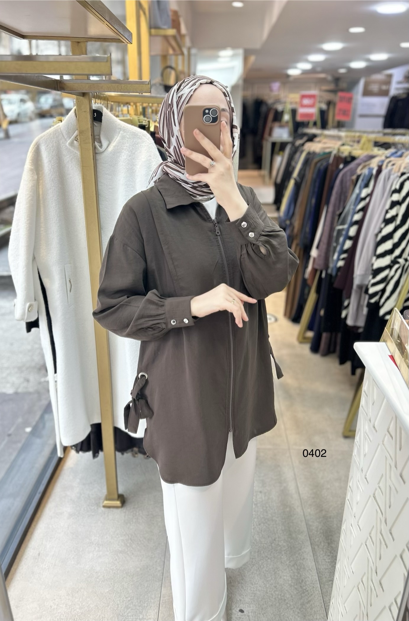 0402 Kuş Gözü Detaylı Fermuarlı Tunik