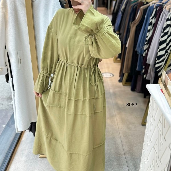 8082 Bağlama Detaylı Elbise - Görsel 16