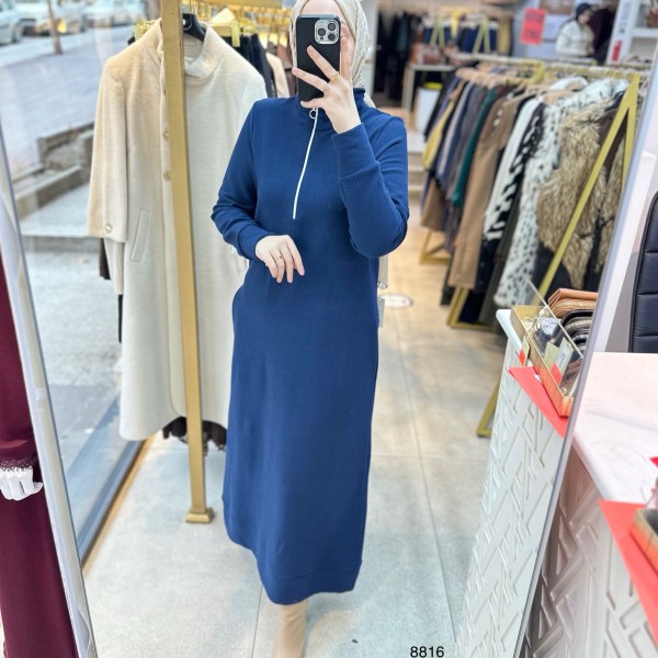 8816 Önü Fermuarlı Elbise - Görsel 4