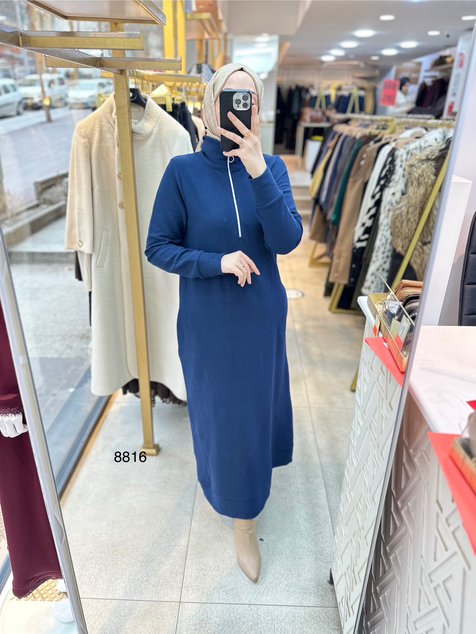 8816 Önü Fermuarlı Elbise - Görsel 9