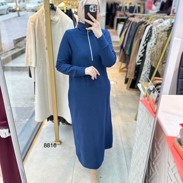 8816 Önü Fermuarlı Elbise - Görsel 5