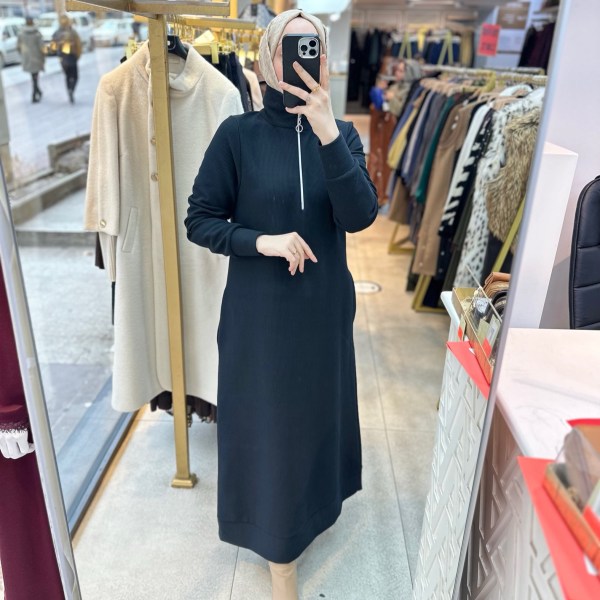 8816 Önü Fermuarlı Elbise - Görsel 1