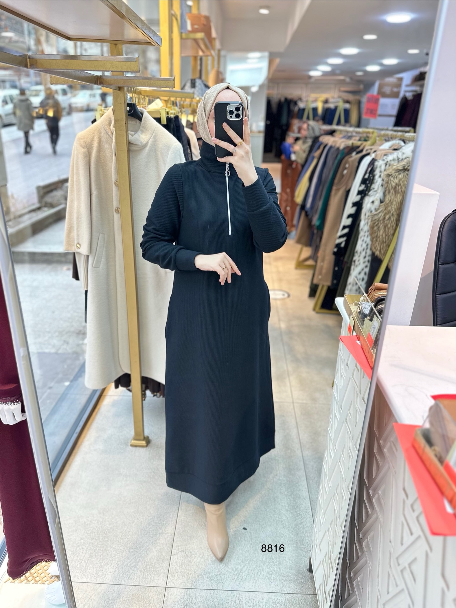 8816 Önü Fermuarlı Elbise - Görsel 1