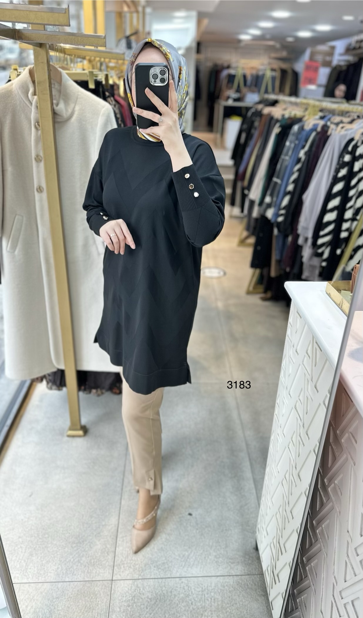 3183 V Desen Triko Tunik