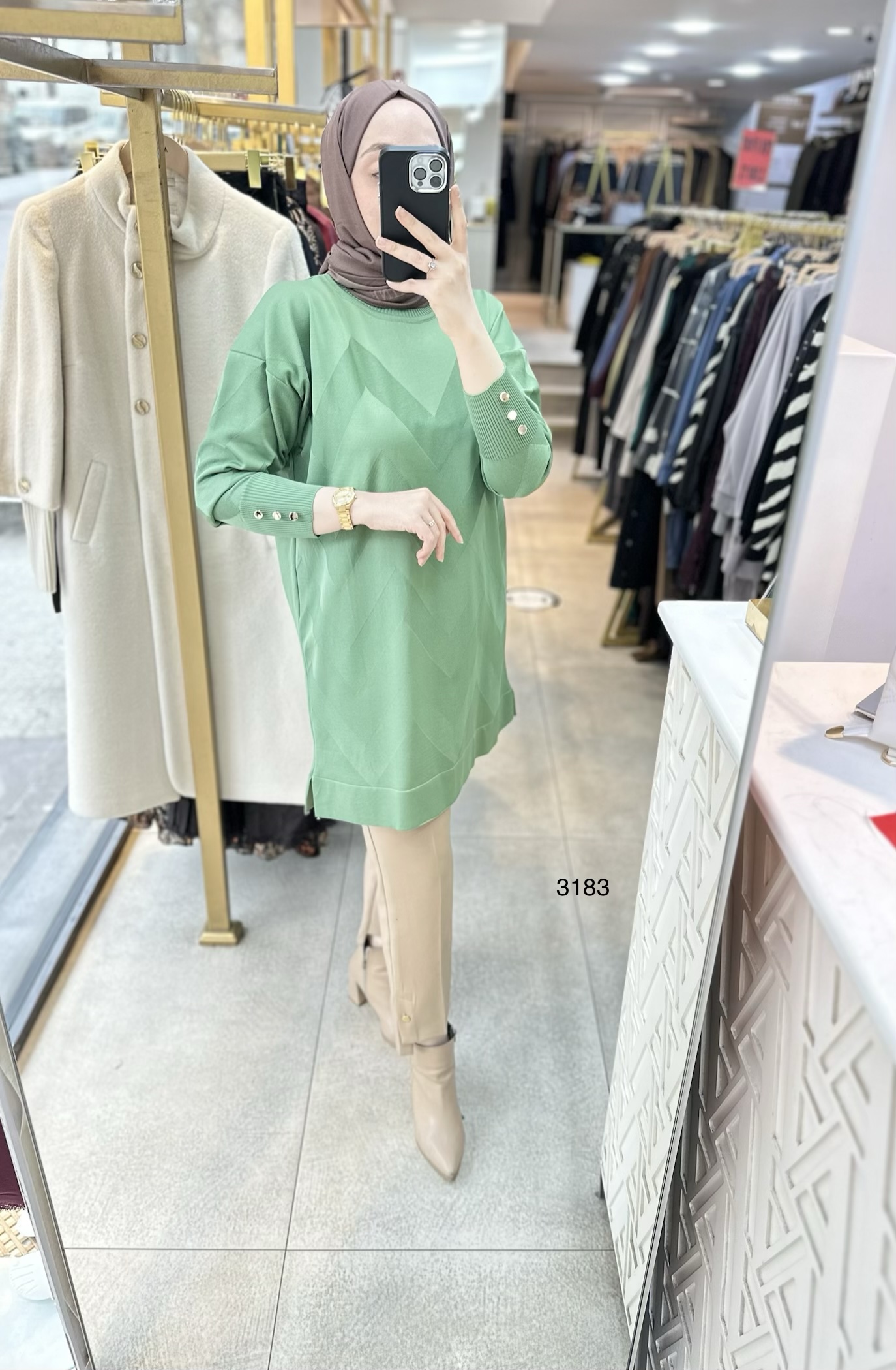 3183 V Desen Triko Tunik