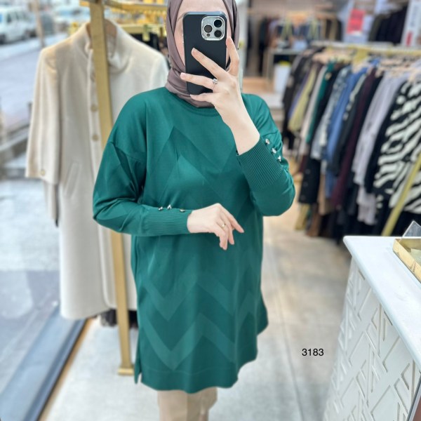 3183 V Desen Triko Tunik - Görsel 3