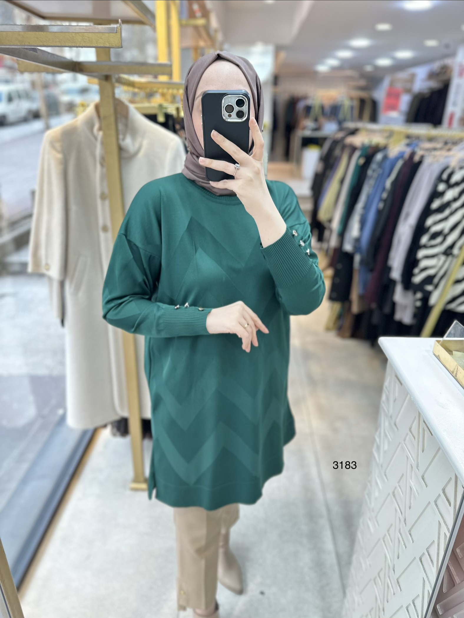 3183 V Desen Triko Tunik - Görsel 3