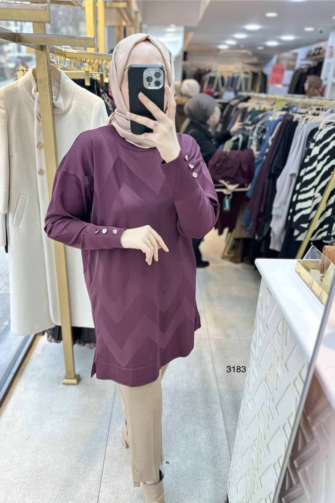 3183 V Desen Triko Tunik