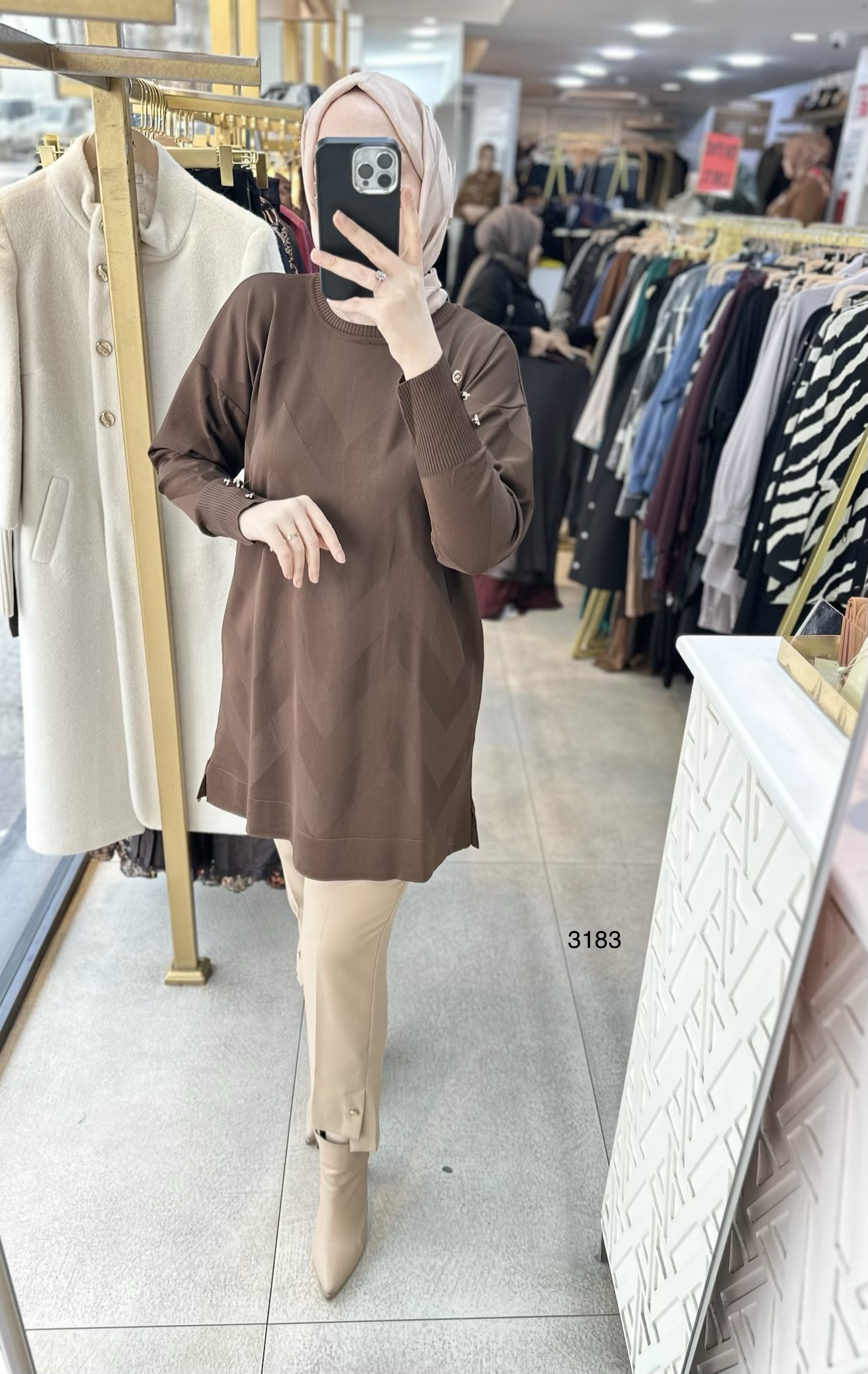 3183 V Desen Triko Tunik