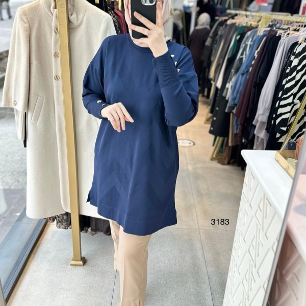 3183 V Desen Triko Tunik - Görsel 8