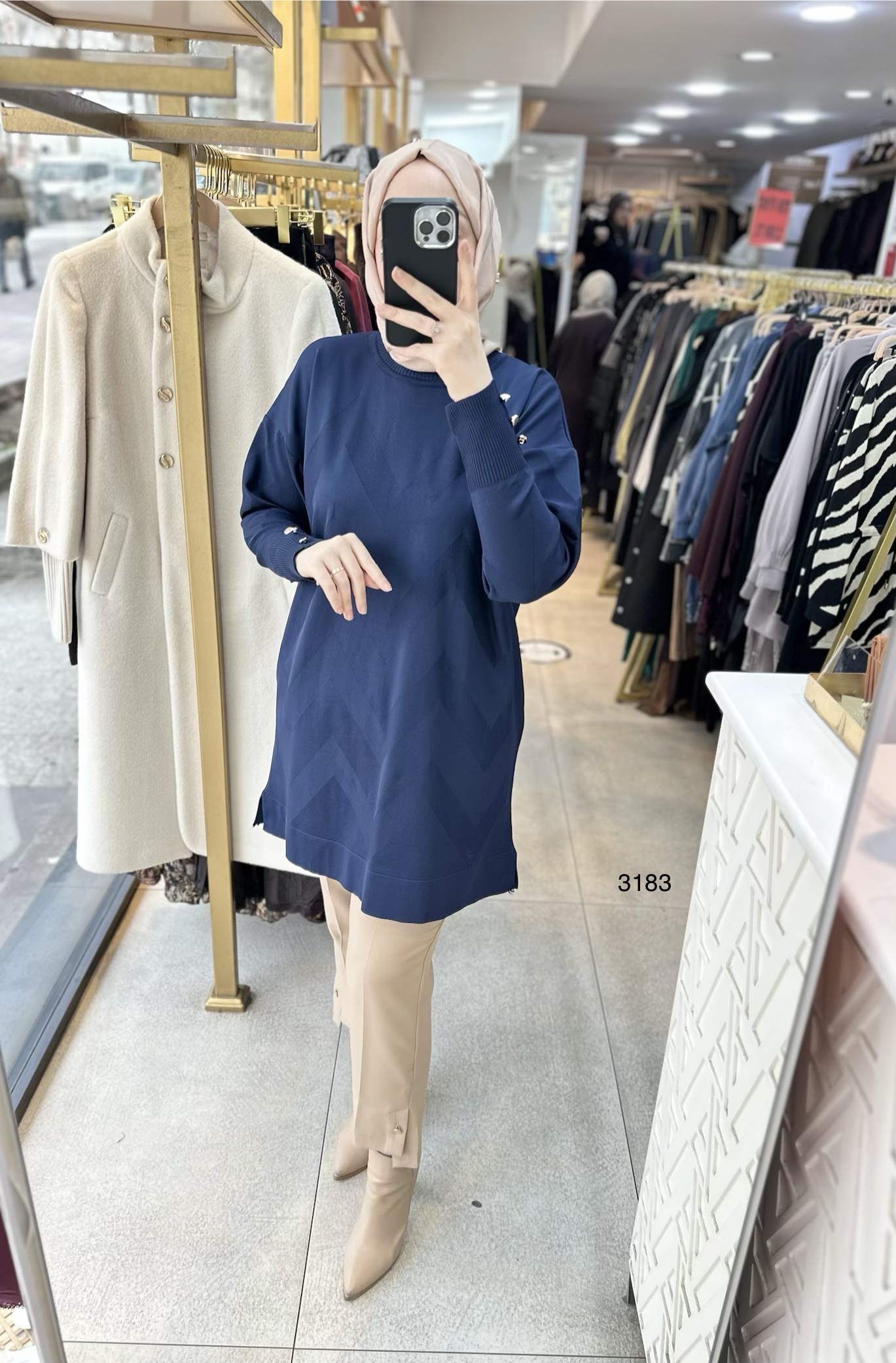 3183 V Desen Triko Tunik