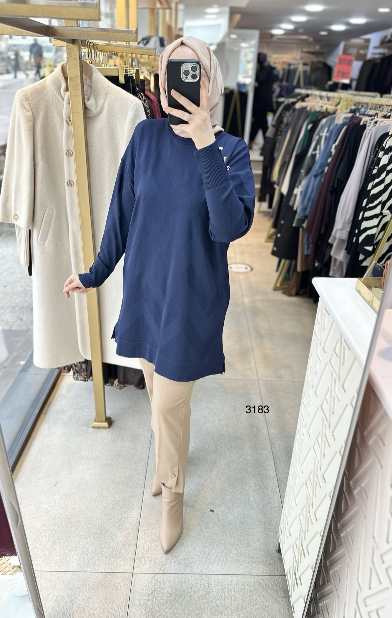 3183 V Desen Triko Tunik