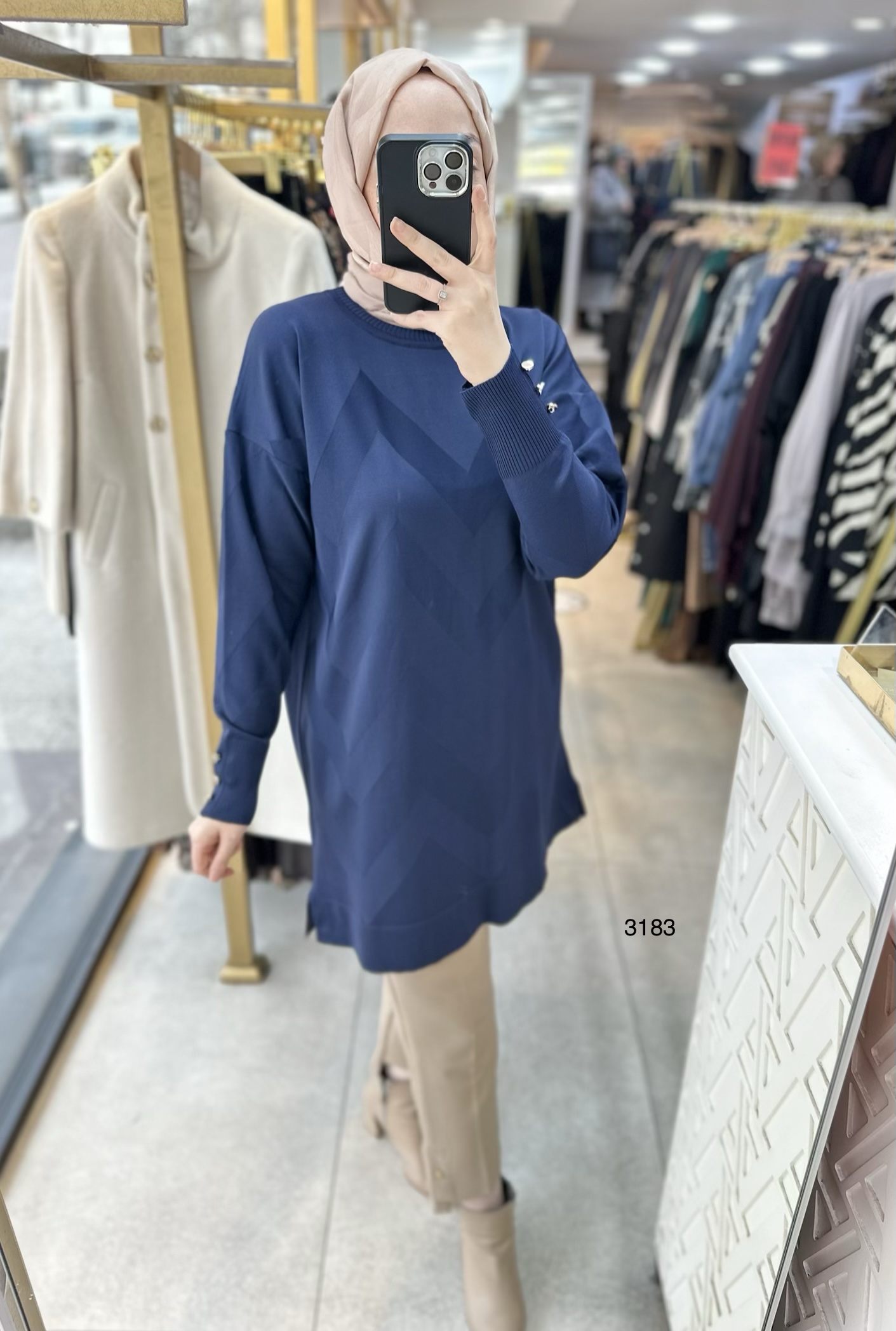 3183 V Desen Triko Tunik - Görsel 12