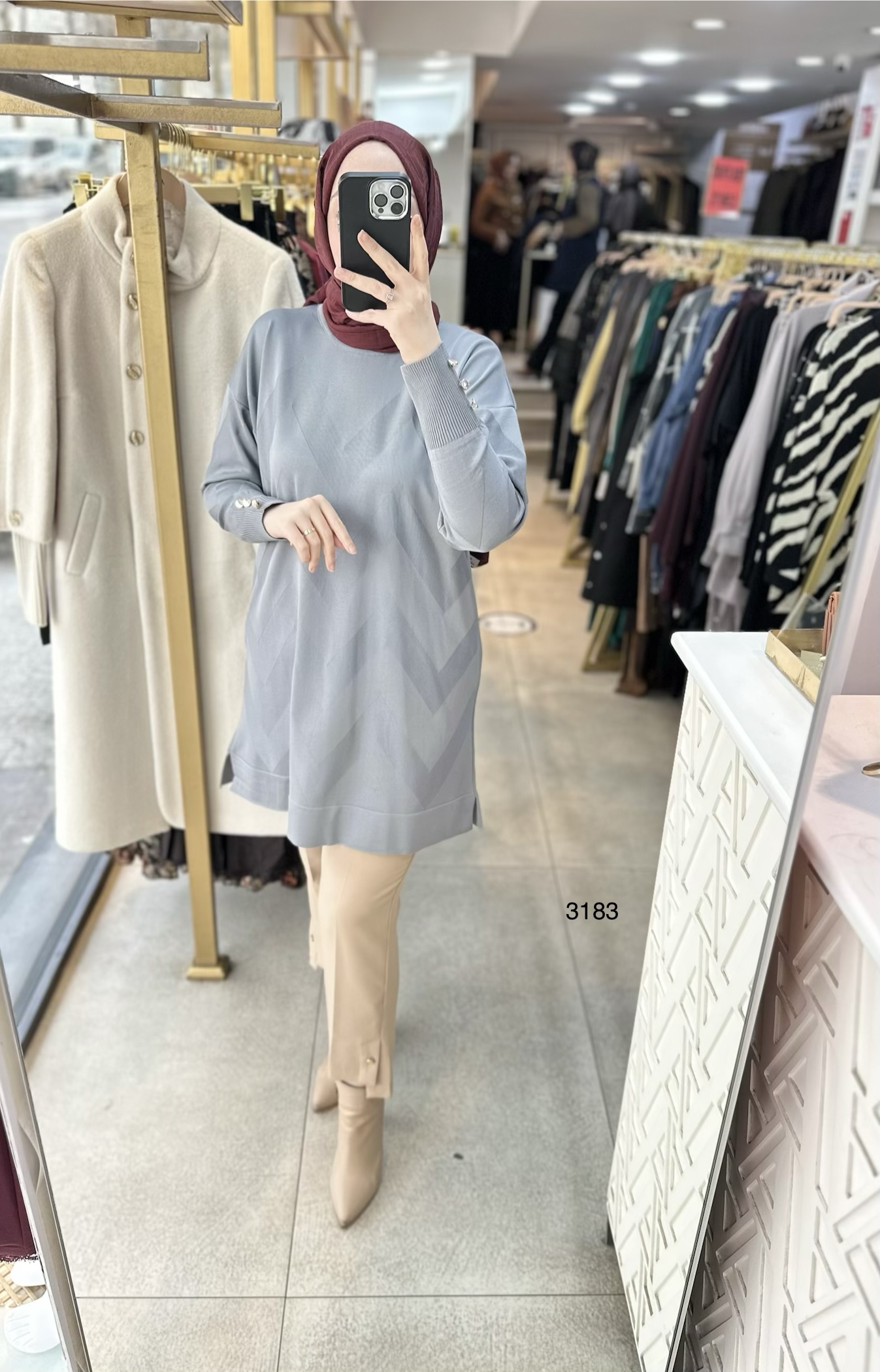 3183 V Desen Triko Tunik