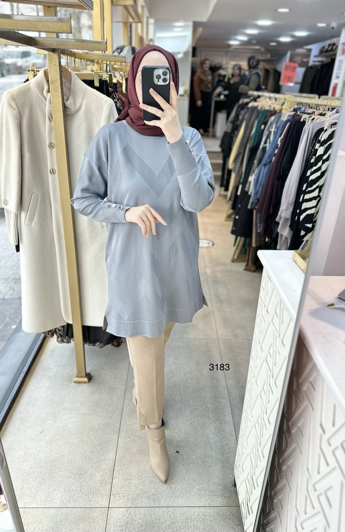 3183 V Desen Triko Tunik