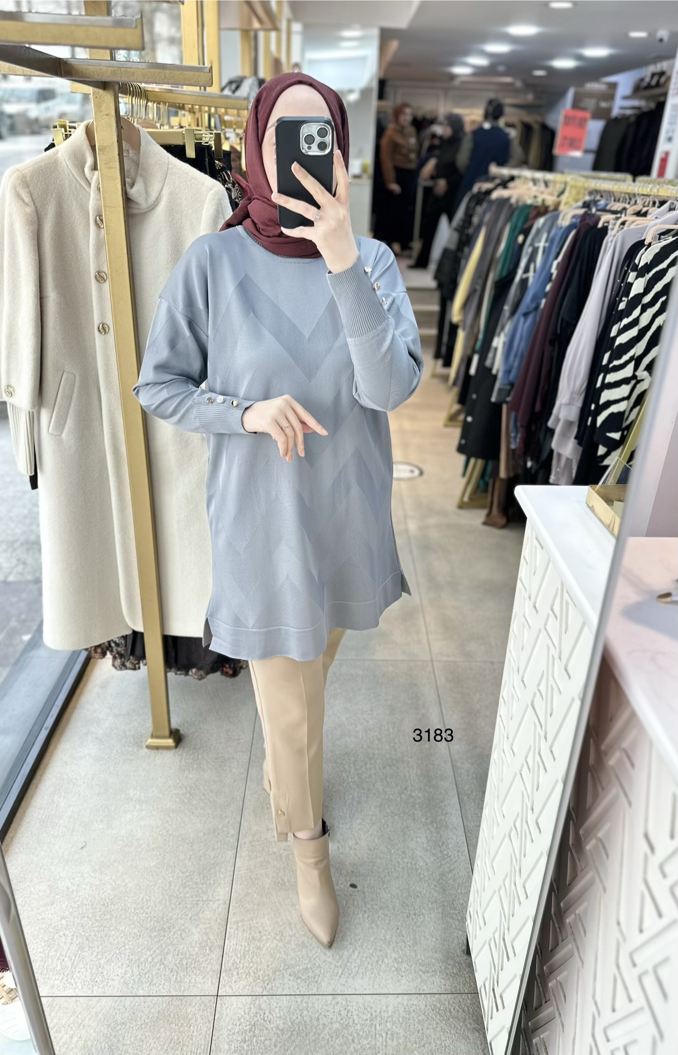3183 V Desen Triko Tunik