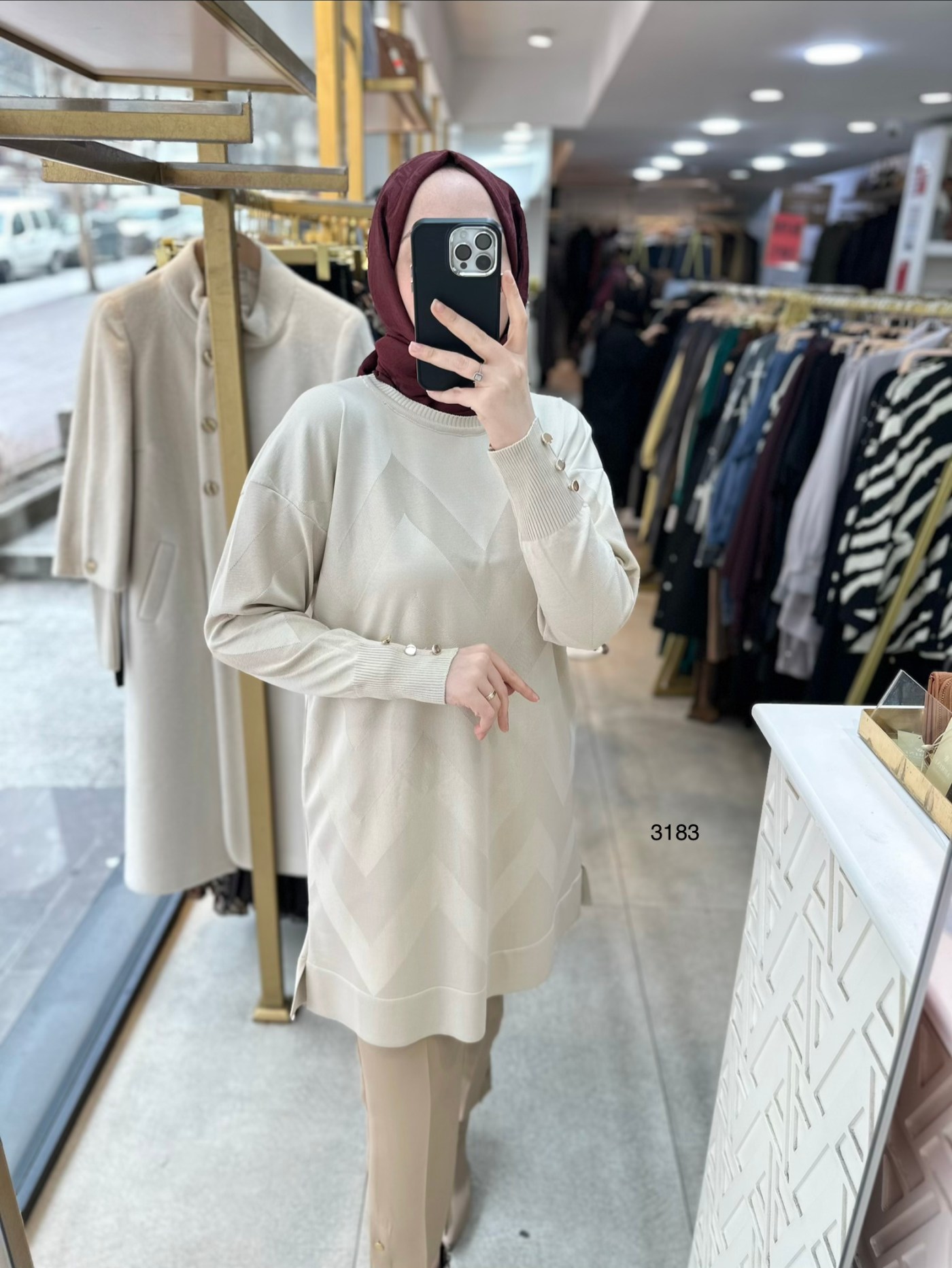 3183 V Desen Triko Tunik