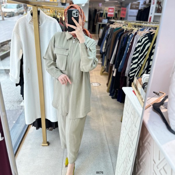 8676 Fermuarlı Tensel Kumaş Spor Takım - Görsel 5