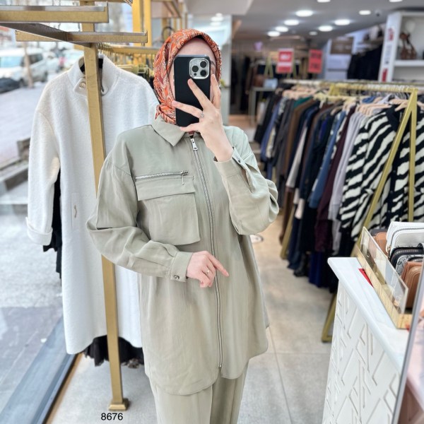 8676 Fermuarlı Tensel Kumaş Spor Takım - Görsel 4