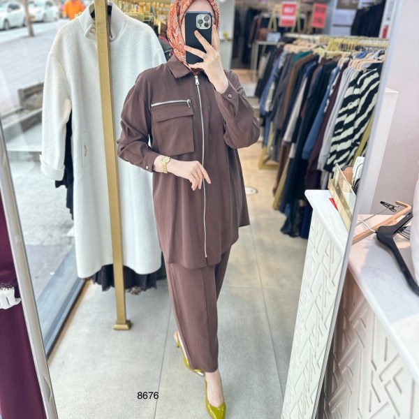 8676 Fermuarlı Tensel Kumaş Spor Takım - Görsel 2