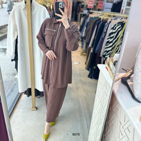 8676 Fermuarlı Tensel Kumaş Spor Takım - Görsel 1