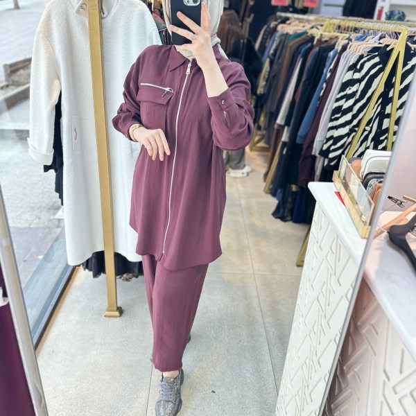 8676 Fermuarlı Tensel Kumaş Spor Takım - Görsel 8