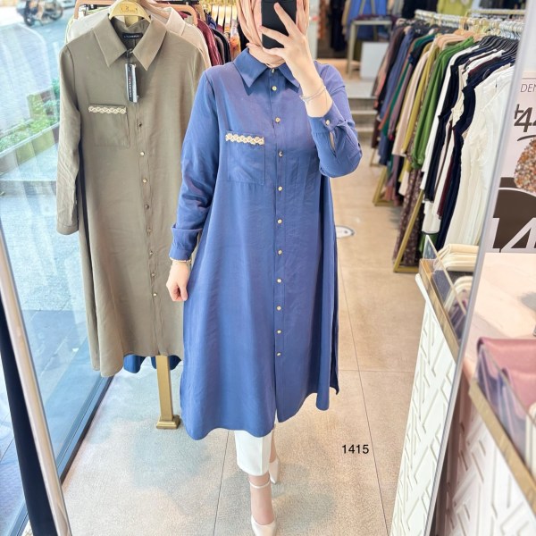 Selma Zaferoğlu 1415 Cep Detayı Hasırlı Tunik - Görsel 15