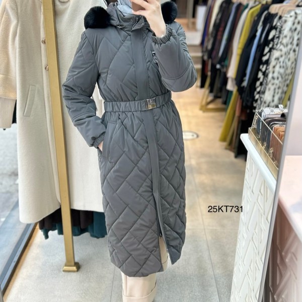 25KT731 Çıkarılabilir Kapüşonlu Kolları Lastikli Fermuar Detaylı Kemerli Kapitone Mont - Görsel 6