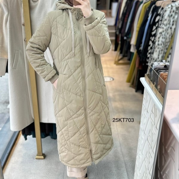 25KT703 Boydan Fermuarlı Cepli Kapüşonlu Kapitone Mont - Görsel 4