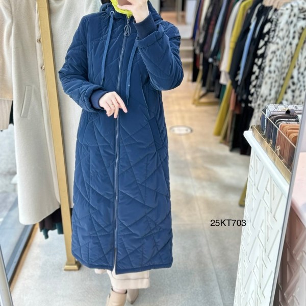 25KT703 Boydan Fermuarlı Cepli Kapüşonlu Kapitone Mont - Görsel 6