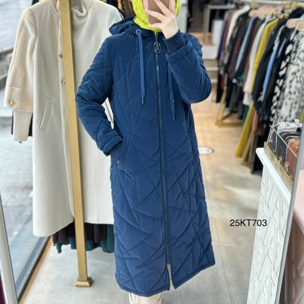 25KT703 Boydan Fermuarlı Cepli Kapüşonlu Kapitone Mont - Görsel 7