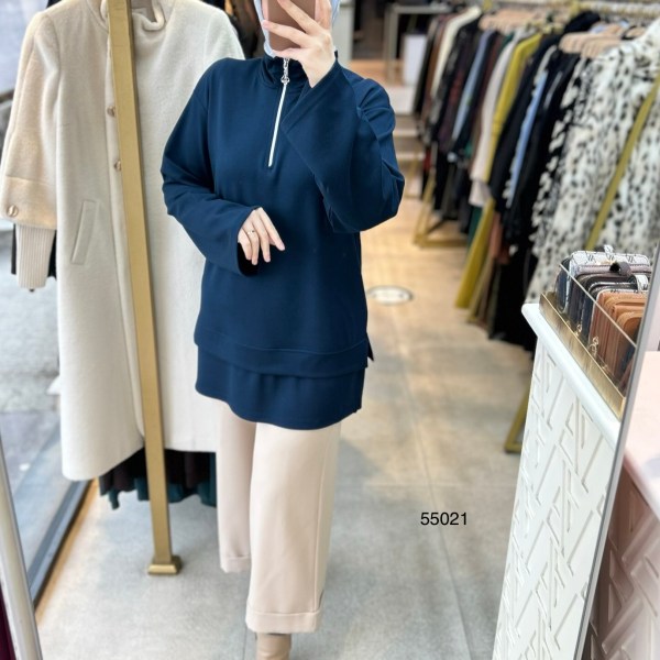 55021 Yarasa Kol Fermuar Detaylı Tunik - Görsel 6