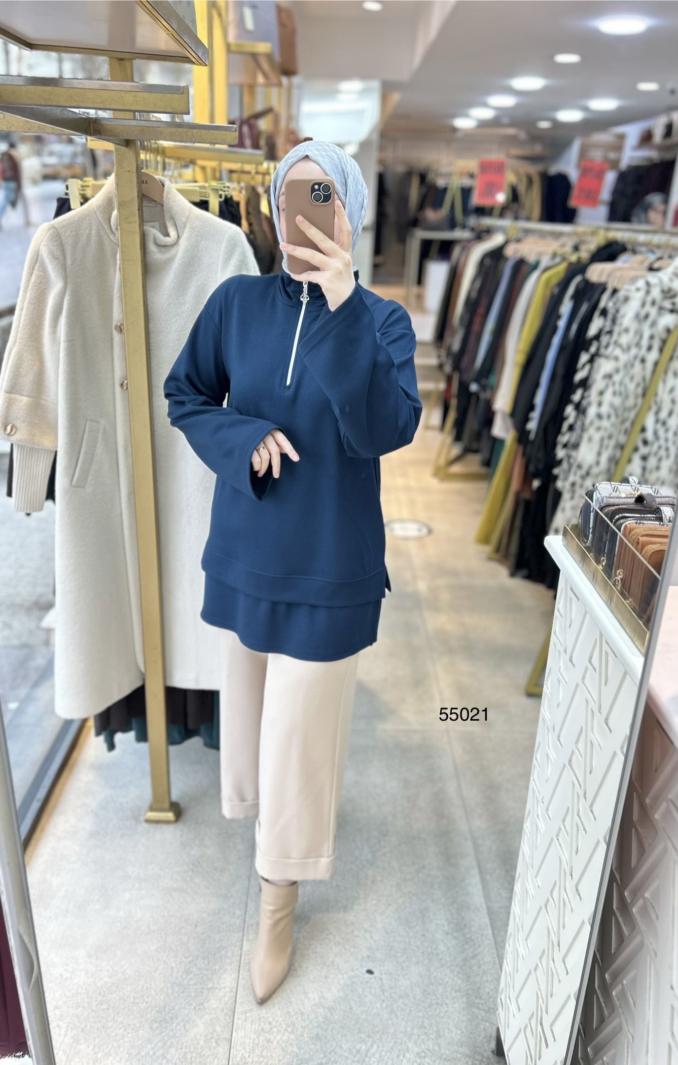 55021 Yarasa Kol Fermuar Detaylı Tunik