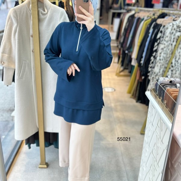 55021 Yarasa Kol Fermuar Detaylı Tunik - Görsel 7