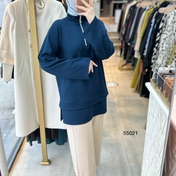 55021 Yarasa Kol Fermuar Detaylı Tunik - Görsel 8