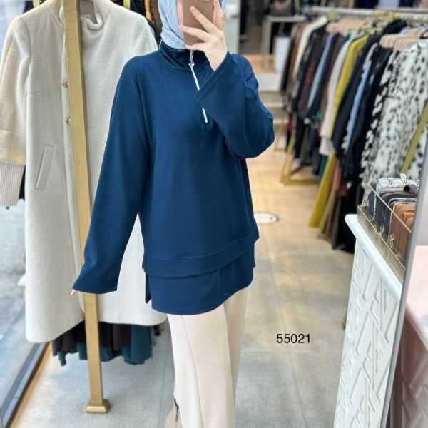 55021 Yarasa Kol Fermuar Detaylı Tunik - Görsel 17