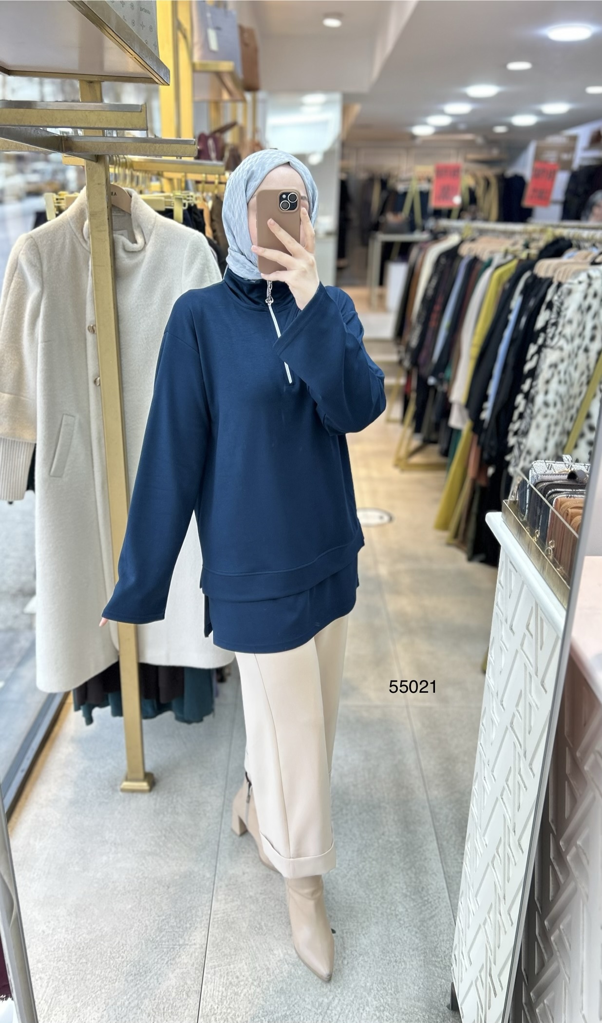 55021 Yarasa Kol Fermuar Detaylı Tunik