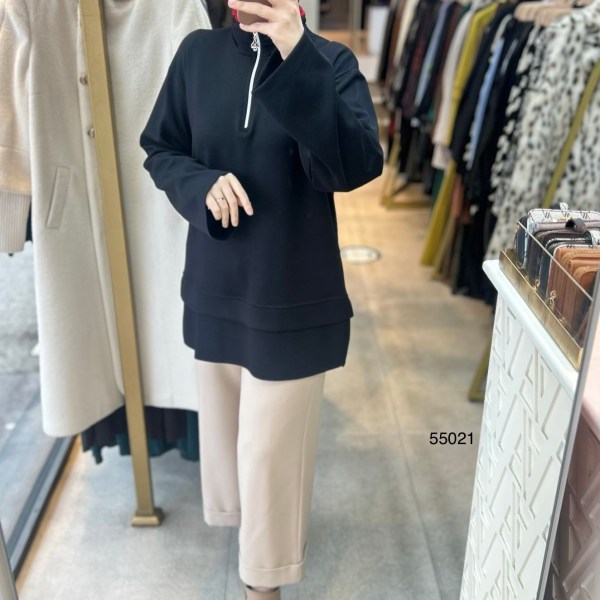 55021 Yarasa Kol Fermuar Detaylı Tunik - Görsel 10