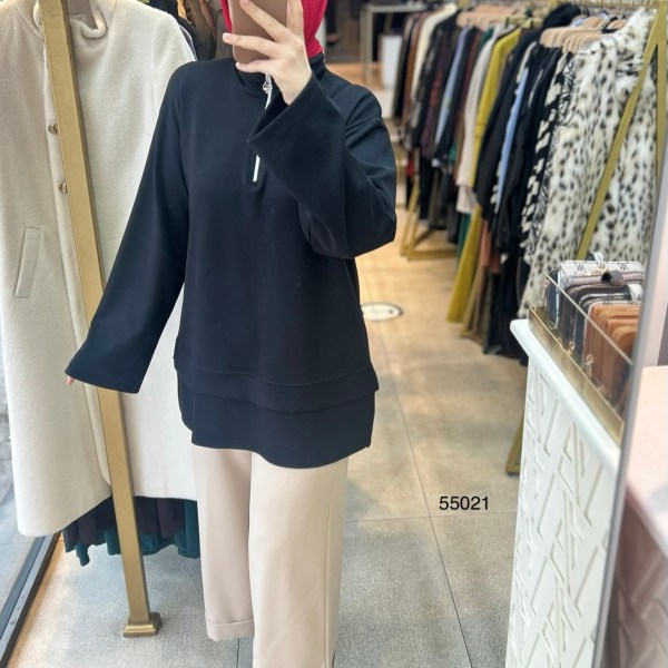 55021 Yarasa Kol Fermuar Detaylı Tunik - Görsel 11