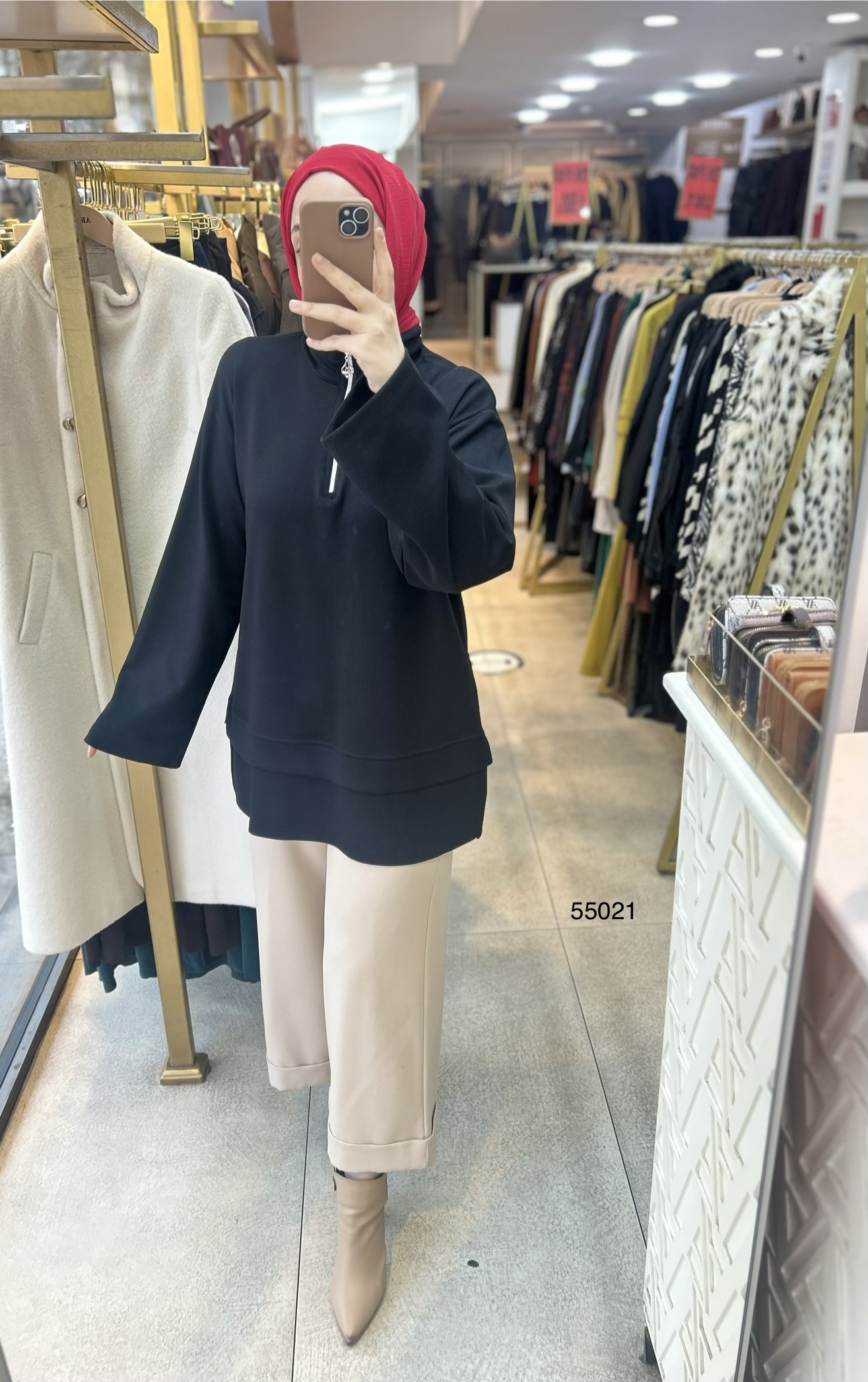 55021 Yarasa Kol Fermuar Detaylı Tunik