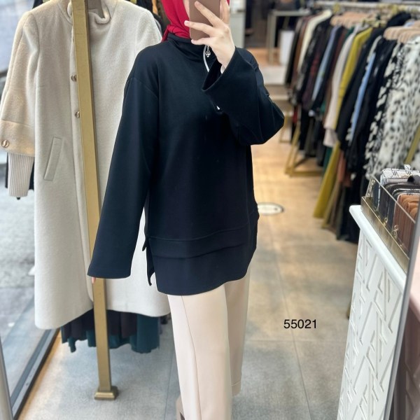 55021 Yarasa Kol Fermuar Detaylı Tunik - Görsel 20