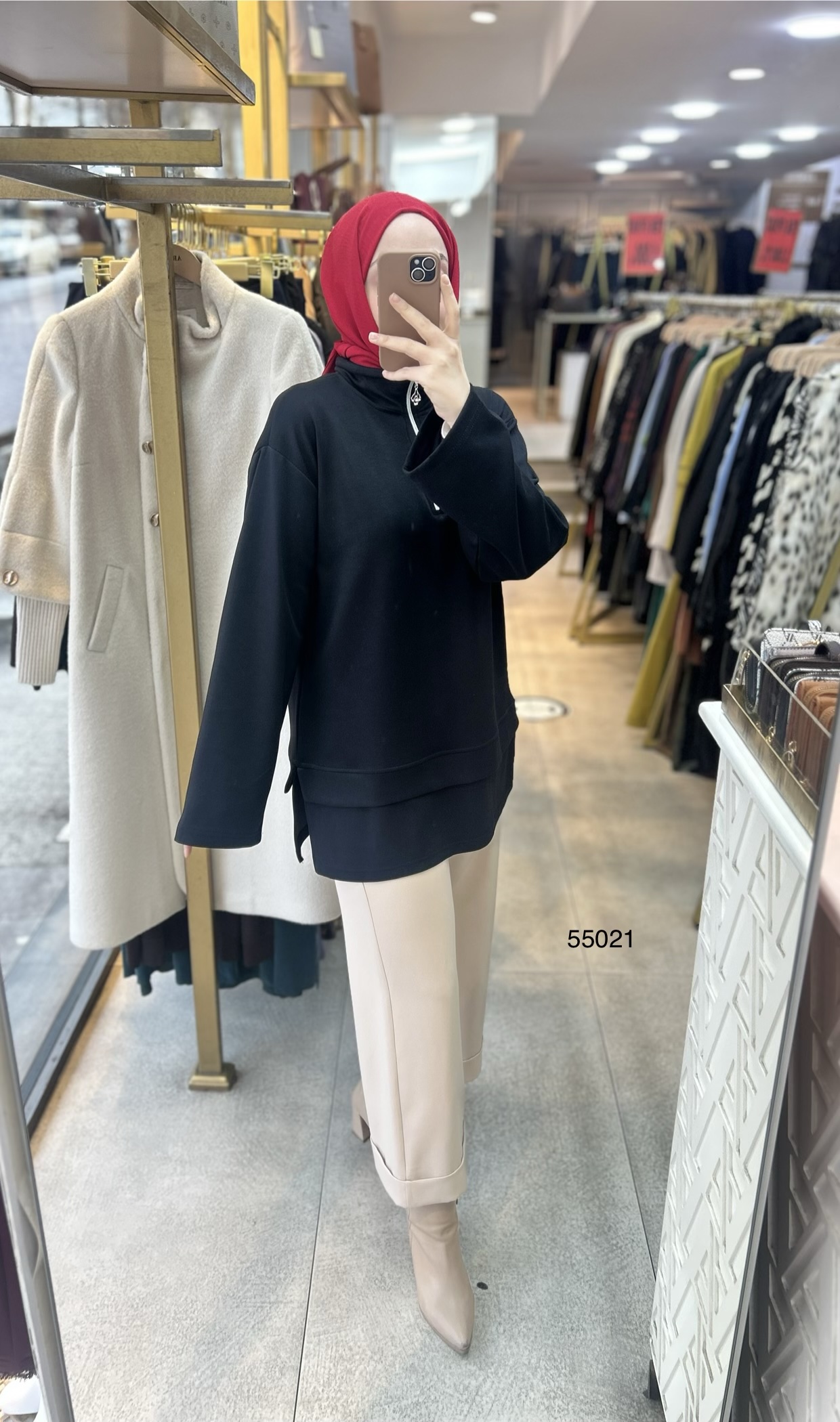 55021 Yarasa Kol Fermuar Detaylı Tunik