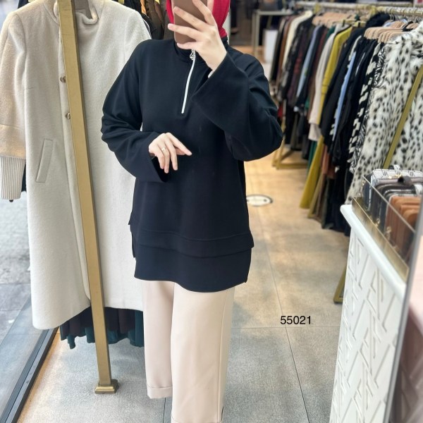 55021 Yarasa Kol Fermuar Detaylı Tunik - Görsel 18