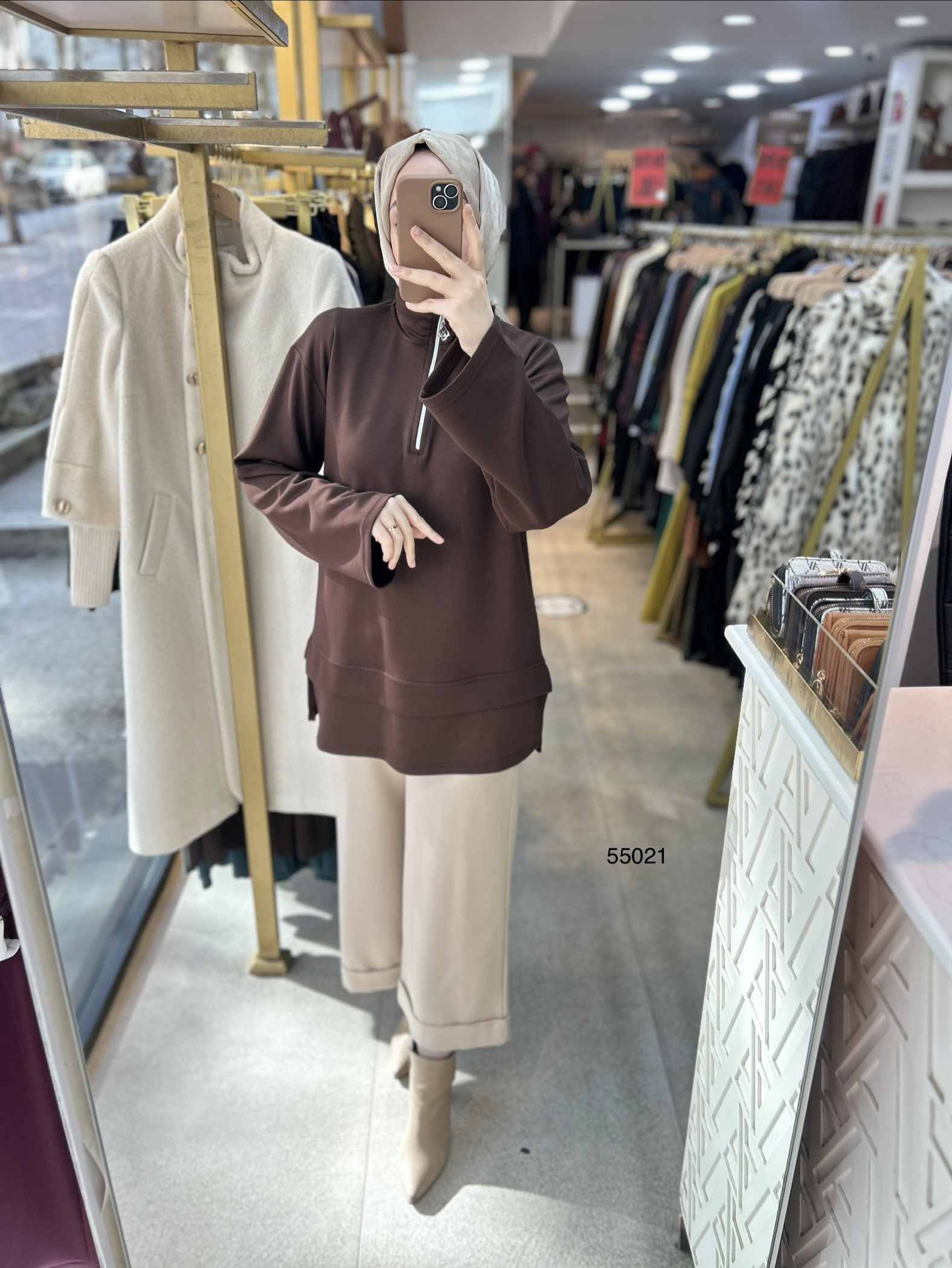 55021 Yarasa Kol Fermuar Detaylı Tunik - Görsel 1