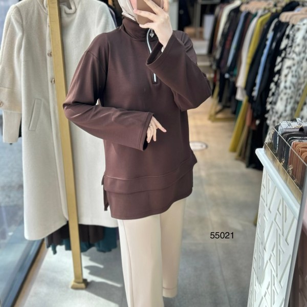 55021 Yarasa Kol Fermuar Detaylı Tunik - Görsel 4