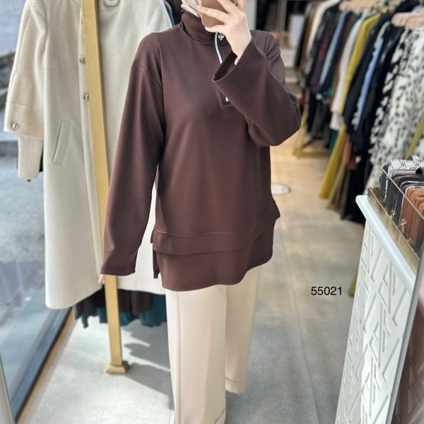 55021 Yarasa Kol Fermuar Detaylı Tunik - Görsel 2