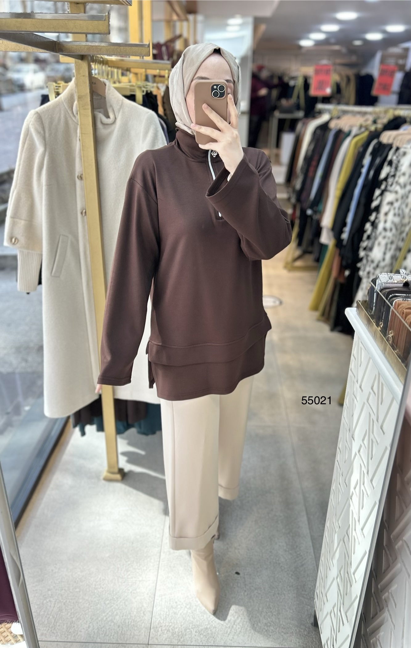 55021 Yarasa Kol Fermuar Detaylı Tunik