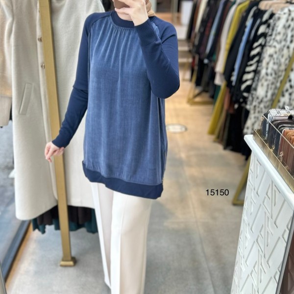 15150 Kolları Merserize Önü İpek Kupra Fermuar Detaylı Tunik - Görsel 17